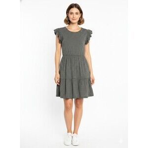 Olivia Rae NY Green & White Striped Flutter Sleeve Dress - Size S